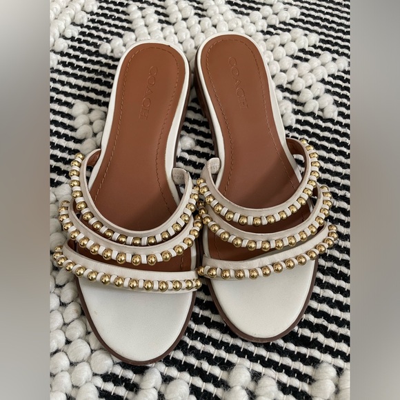 Coach Triple Strap Ballchain Leather Flat Sandals Chalk - SIZE 37.5 (US 7) - Picture 2 of 7